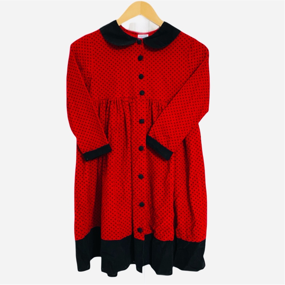 Kelly’s Kids Vintage red and black polka dot classic dress Size 7